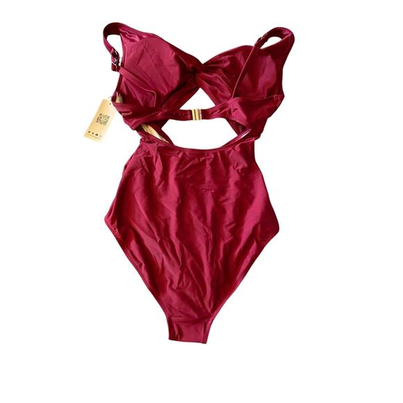 My Charmo Womens One Piece Bathing Suit Large NWT Burgundy Cut Out UPF 50+ - Picture 2 of 4